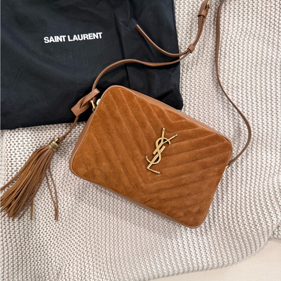 Saint Laurent Handbags - Saint Laurent Tan Suede Quilted Crossbody Bag
